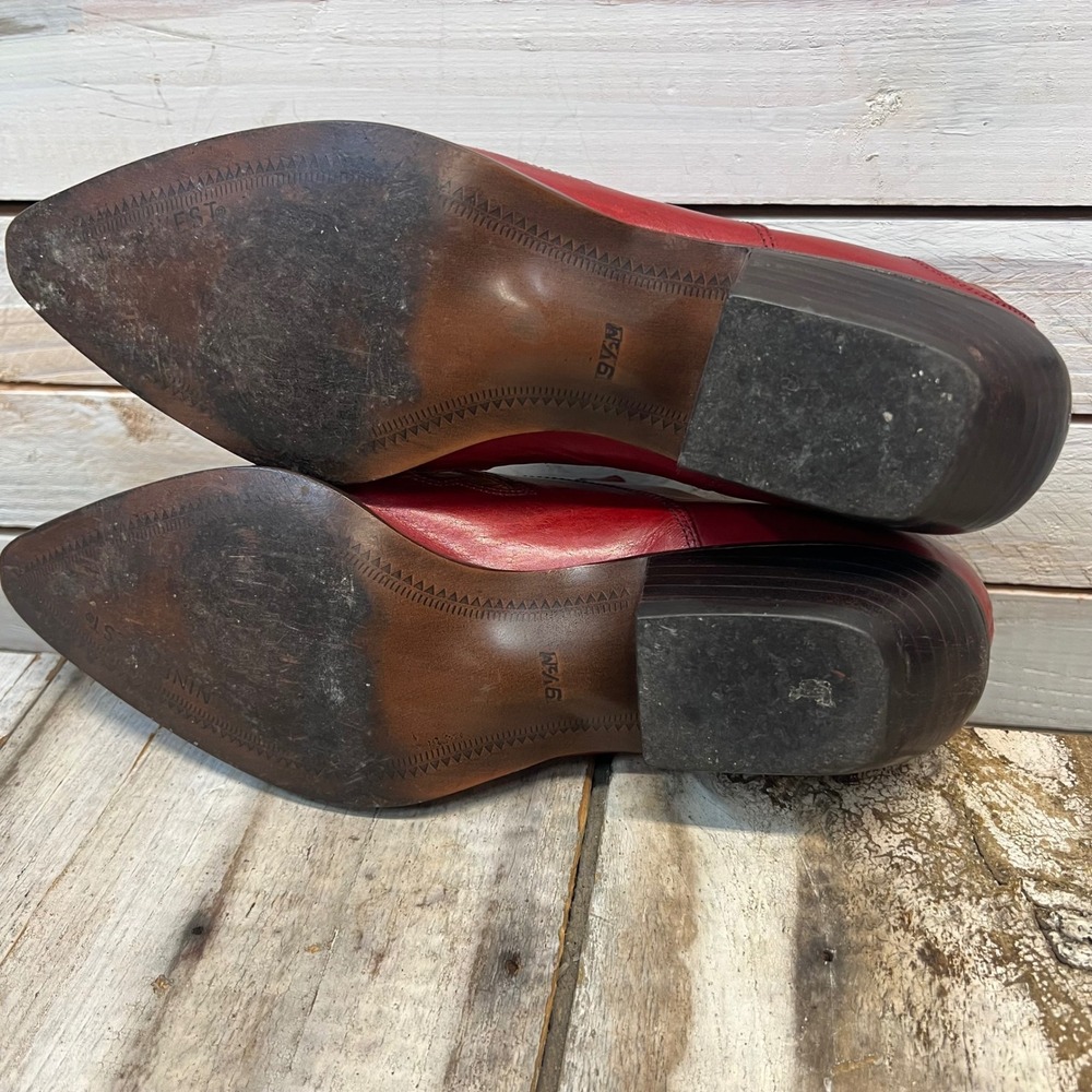 Vintage Nine West Red Leather Western Flame Pointed Toe Loafer Size 9.5M - Picture 7 of 9
